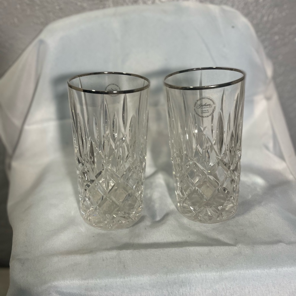 Gorham Crystal Highball Glass Set with Silver Rim